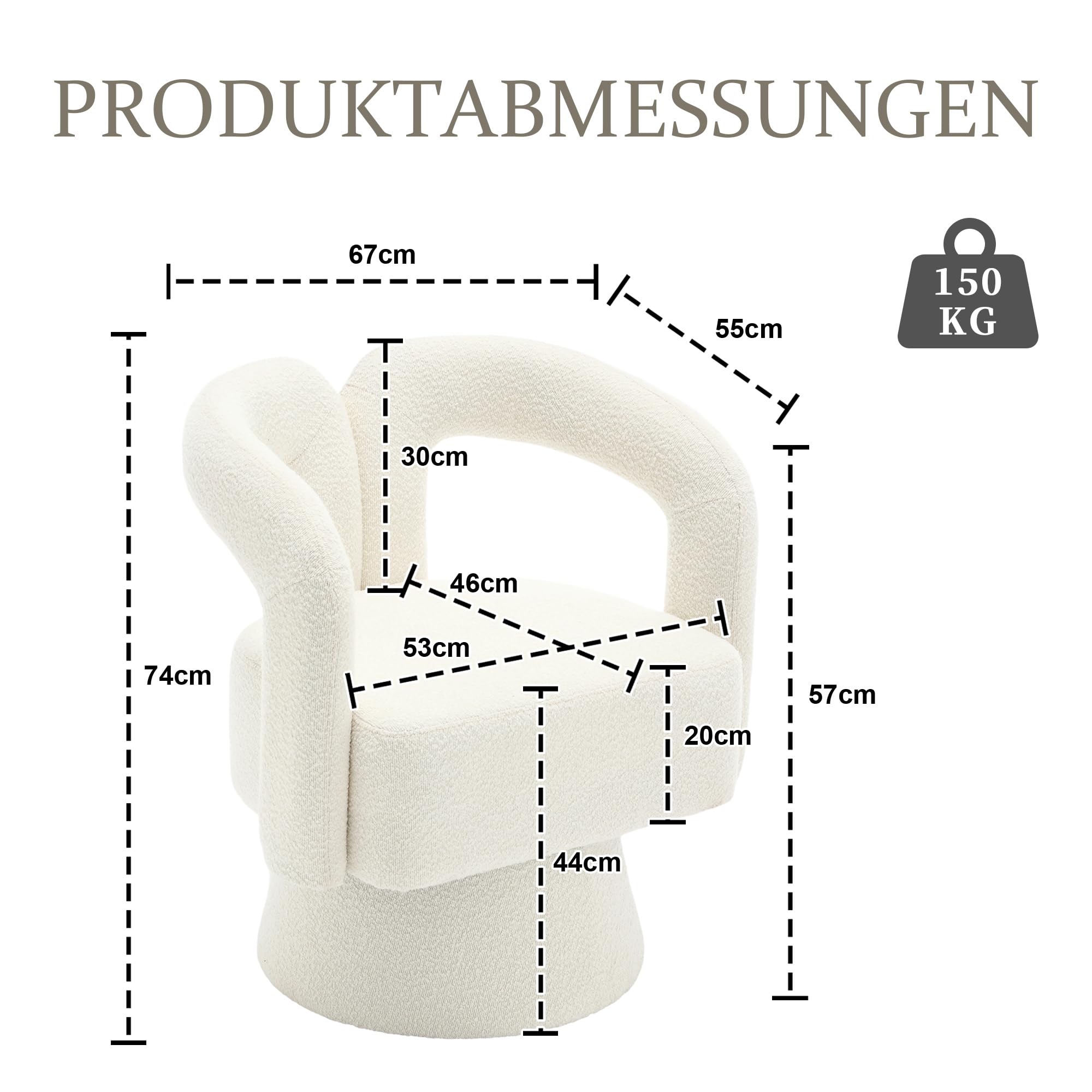 360 Grad Drehbare Kuschelfass-Akzentstühle, runde Sessel mit breiter Polsterung, Flauschiger Stoffsessel für Wohnzimmer, Schlafzimmer, Büro, Warteräume, Beige