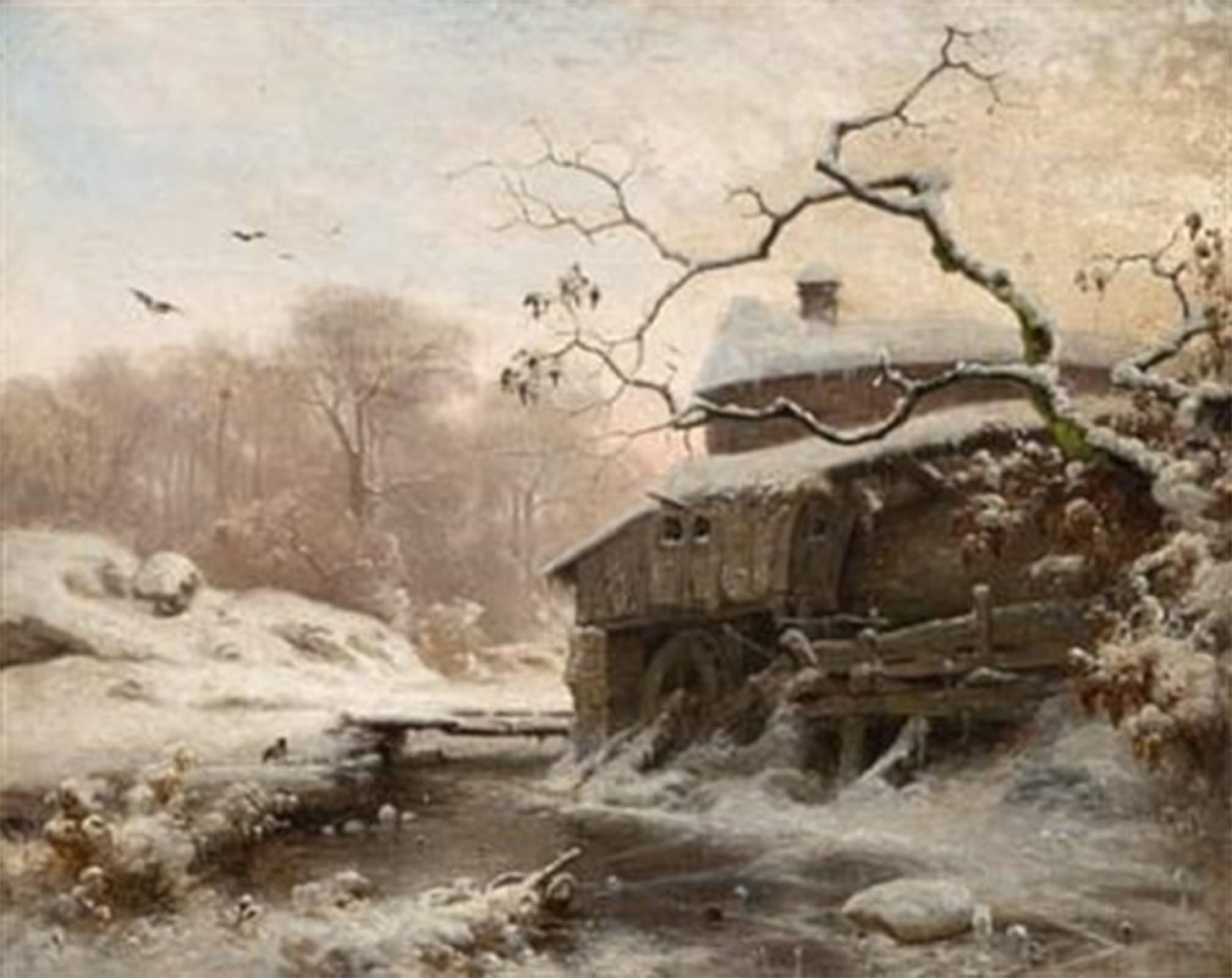 POSTERIIk Vintage Print Pop Art Landscape Artwork Vinter Ved Liten Elv by Ludvig Munthe Art Prints for Office Home Decor 60x90cm