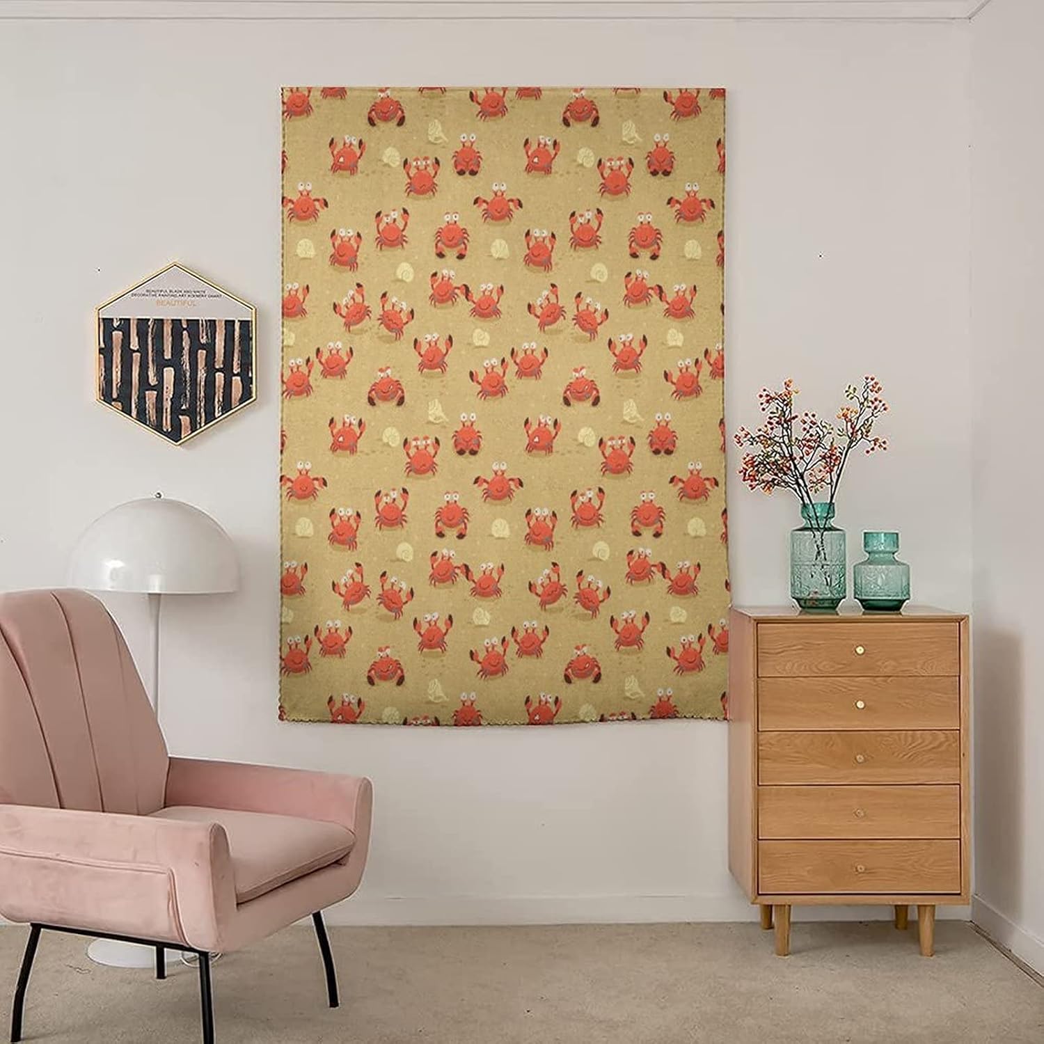XISUNYA Self Adhesive Portable Blackout Curtains, Crabs Room Darkening Curtains, Playful Childish Sea Animals on Sandy Beach with Shells Print Temporary Blackout Blinds,35W x48L Inch