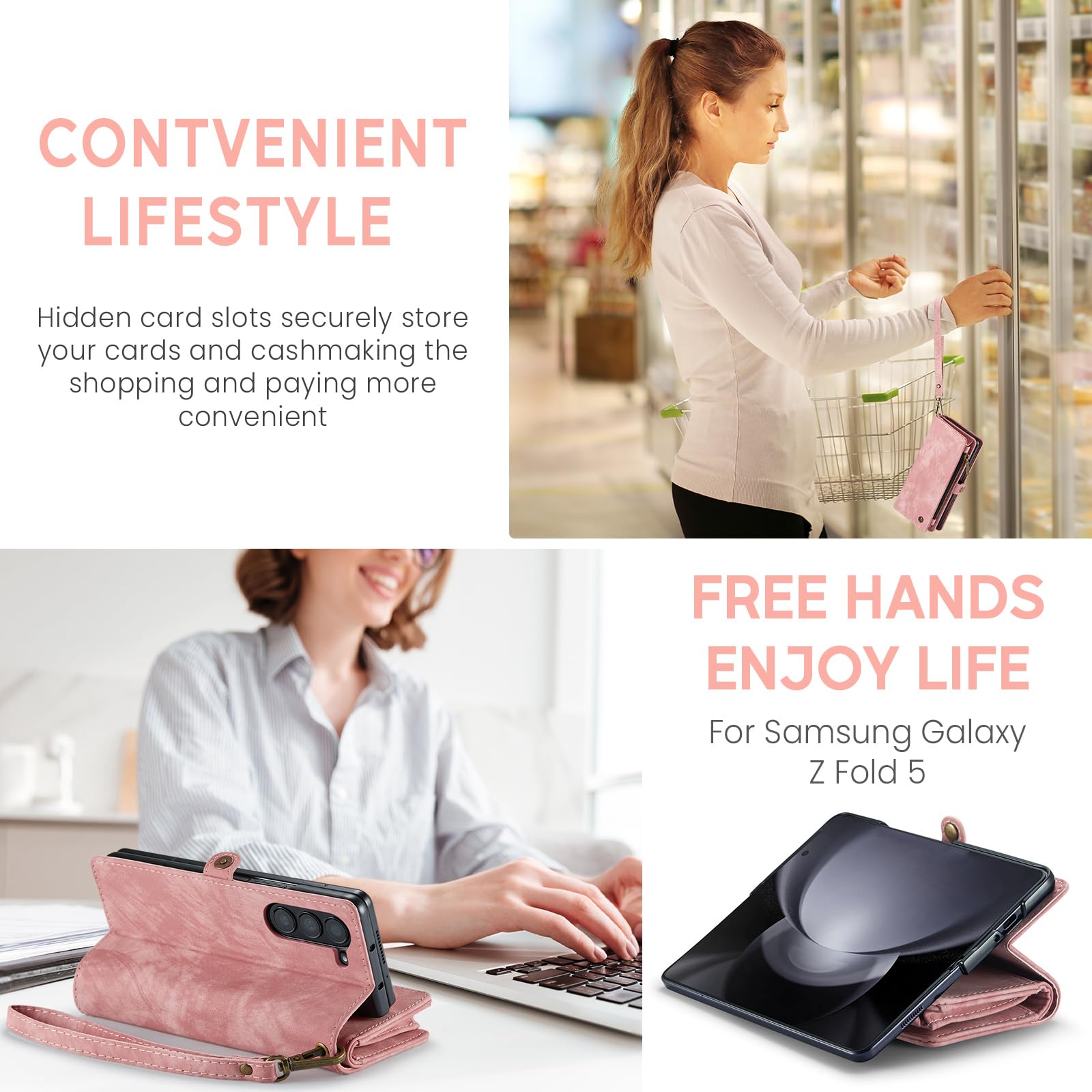 Etui do Samsung Galaxy Z Fold 8 Ultra Portfel z 5 etui na karty i 2 gniazdami gotówkowymi Magnetyczna kieszeń z zamkiem błyskawicznym, skóra premium PU ze smyczą, uchwyt na długopis S