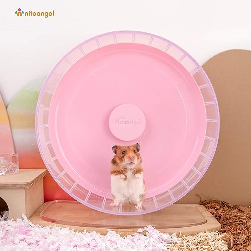 Vista 4 de Niteangel - Ruedas de ejercicio supersilenciosas para hámster, con soporte ajustable, para ratones, jerbos u otros animales pequeños Rosado