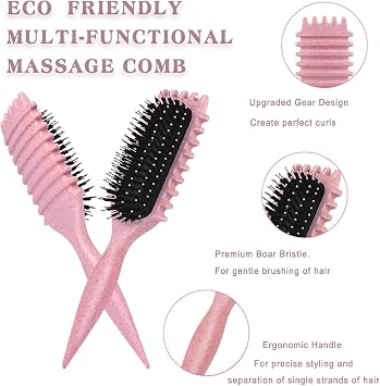 Define Curls Brush - Define Curls, Curly Hair Brush Enhance Bounce | Detangle Wavy/Curly Hair, Reduce Frizz - Ergonomic Design for All Textures (Pink, stripe)
