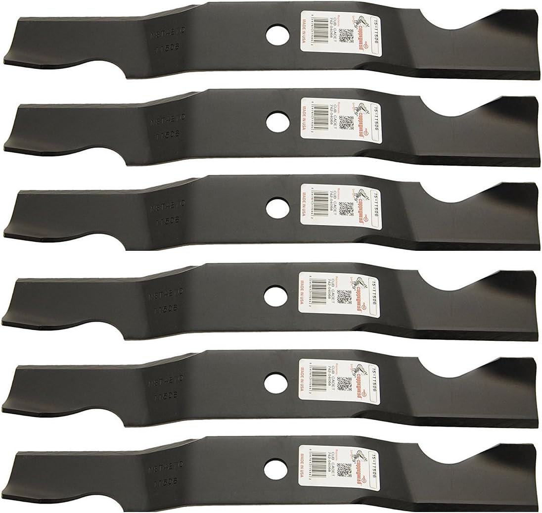 Rotary Set of 6, Made in USA Heavy Duty Blades Compatible with Cub Cadet 742-04068, 742-04067 Blades, 50" Decks.