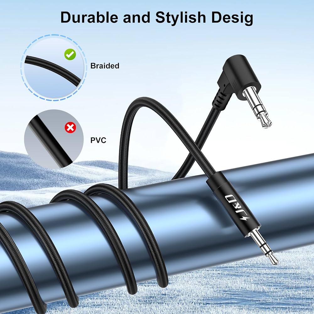 J&D Cavo Audio Da 2.5 Mm Maschio A 3.5 Mm Femmina Con Angolo 90°, Placcato Oro, Compatibile Con Cuffie Bose/JBL, 0.2 Mt
