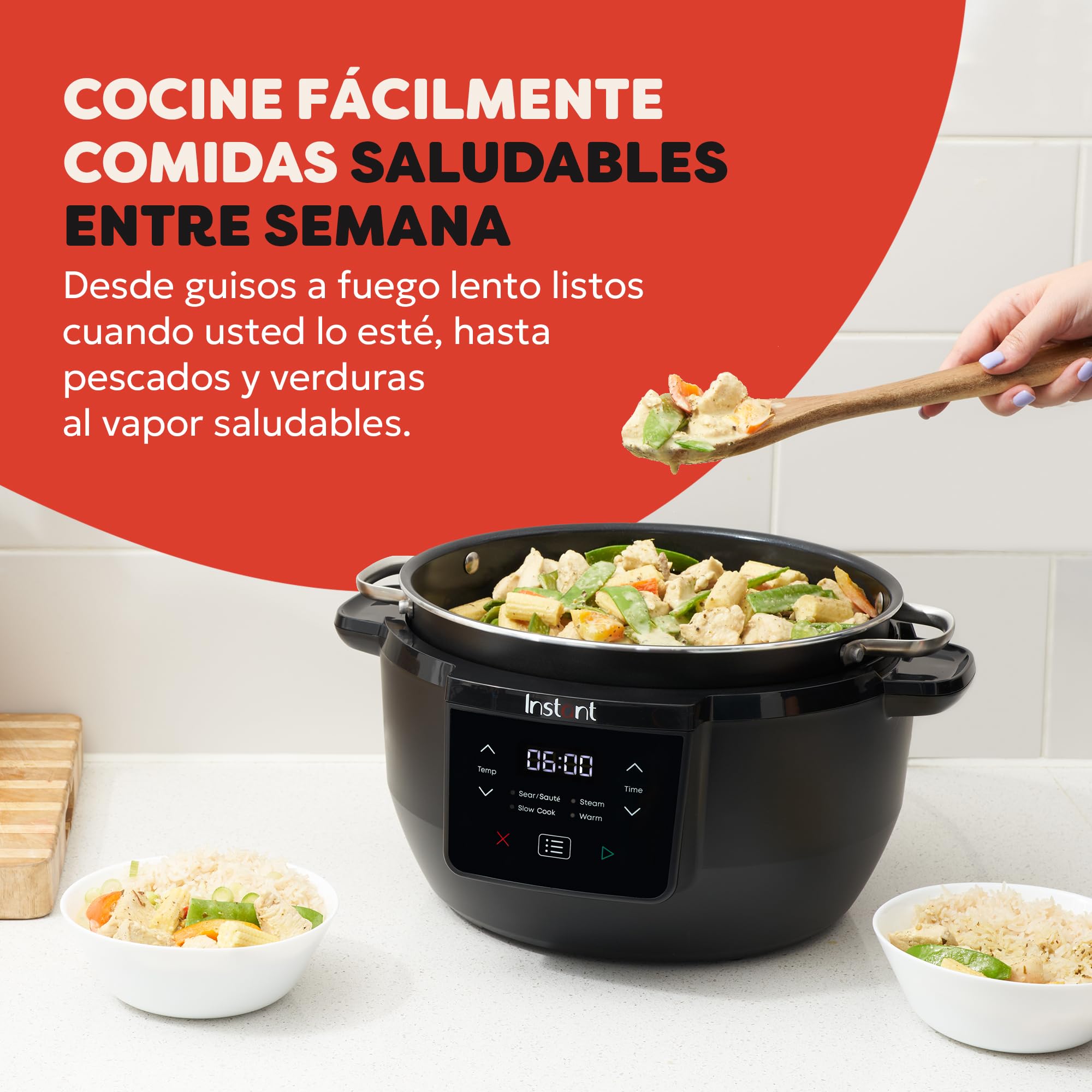 Instant Olla de Cocción Lenta Superior Gran Capacidad, Programable, Tapa De Cristal, 7.1L