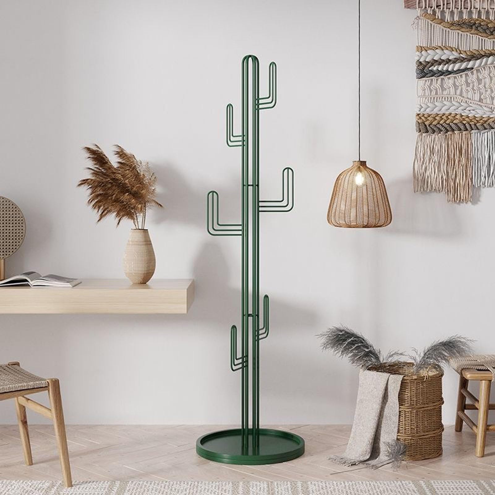 HYO&ZOY Portemanteau à vêtements, portemanteau, Cintre à Chapeaux, avec Base Ronde Stable, en Forme de Cactus, for vêtements, Chapeaux, Sacs, for entrée, Couloir, Chambre à Coucher, en métal(Green)