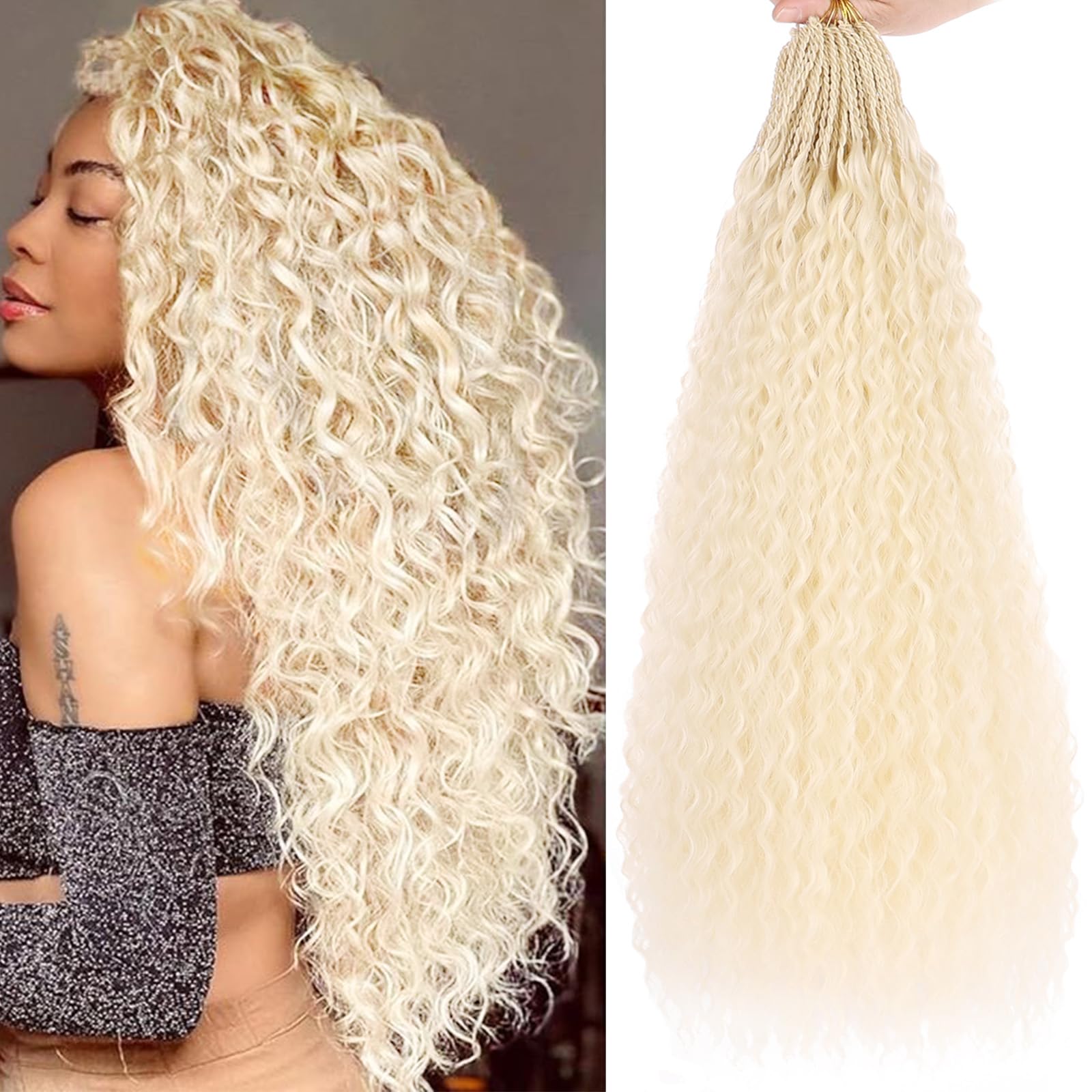 Xtrend 24 Inch Pre looped Brazilian Braids Curly Crochet Hair 8 Packs Water Wave Crochet Hair Afro Kinky Curly Blond Braiding Hair Deep Wave Synthetic