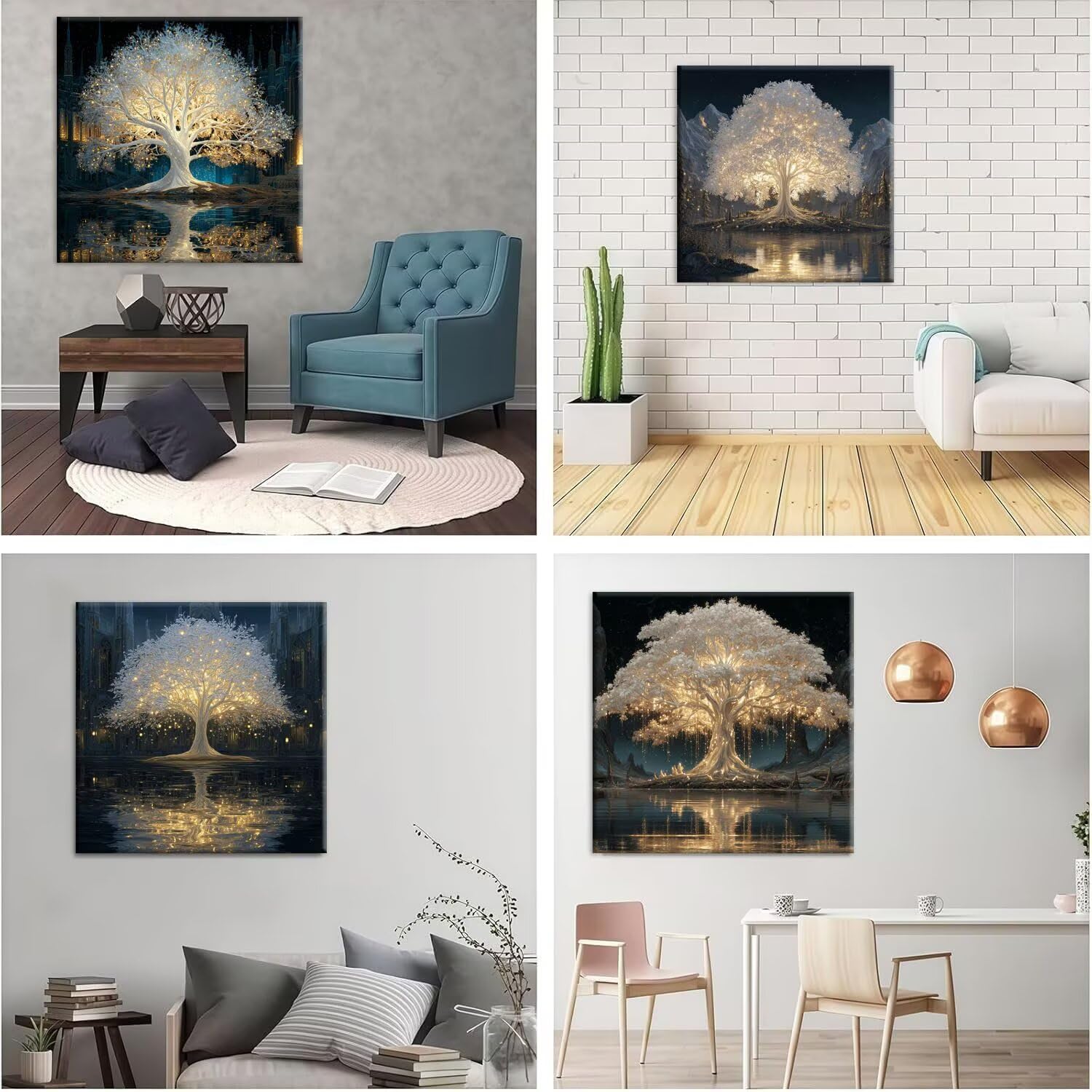 Träume Baum Diamond Paining, 5D Diamant Painting Bilder 60x60cm t-568 | 4 Pack Diamond Painings Erwachsene, 5D DIY Diamant Malerei Mosaikherstellung für Relaxation and as a Wall Deko Geschenk
