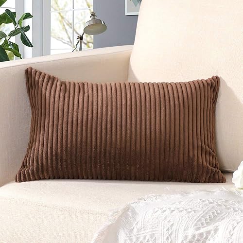Miniatura 4 de Artscope Fundas de Almohada de Pana a Rayas Acogedoras Súper Suaves Decorativas Oblongas Fundas de Almohada Decorativa Funda de Cojín para Sofá