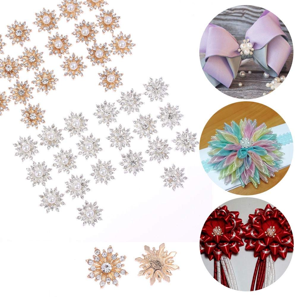 EXCEART Eleganti Bottoni Con Strass A Forma Di Fiocco Di Neve 30 Pezzi Con Retro Piatto Per Abbellimenti Artigianali Fasce Per Da Sposa