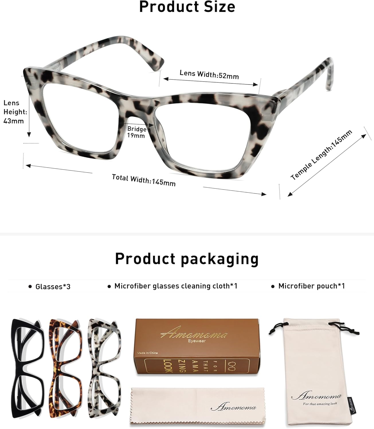 AMOMOMA Oversized Reading Glasses for Women,Trendy Cat eye Blue Light Computer Reader AM6028 - Image 5