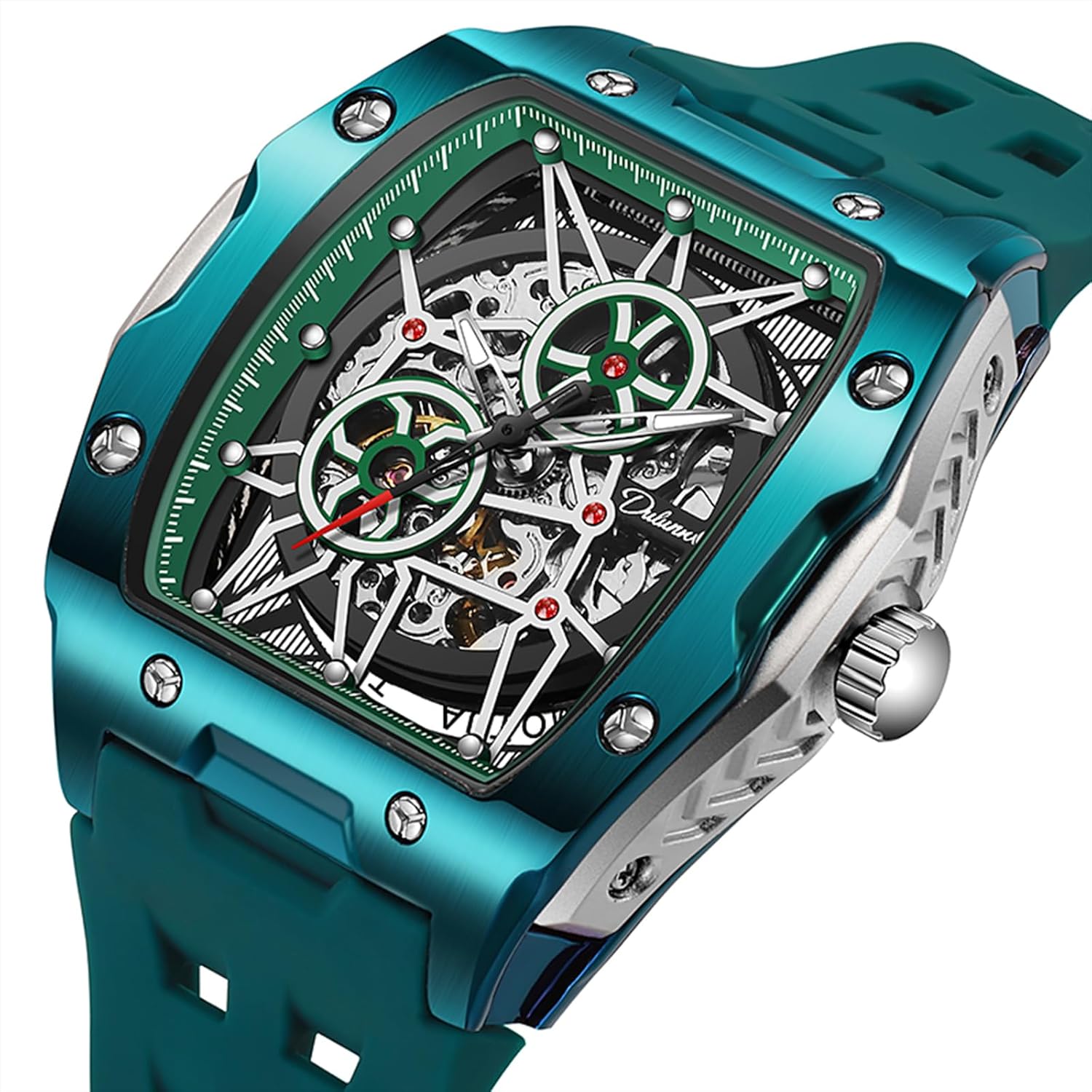Men's Watches Automatic Mechanical Wristwatch Tonneau Hollow Design 30M Waterproof Luminous Self-Winding