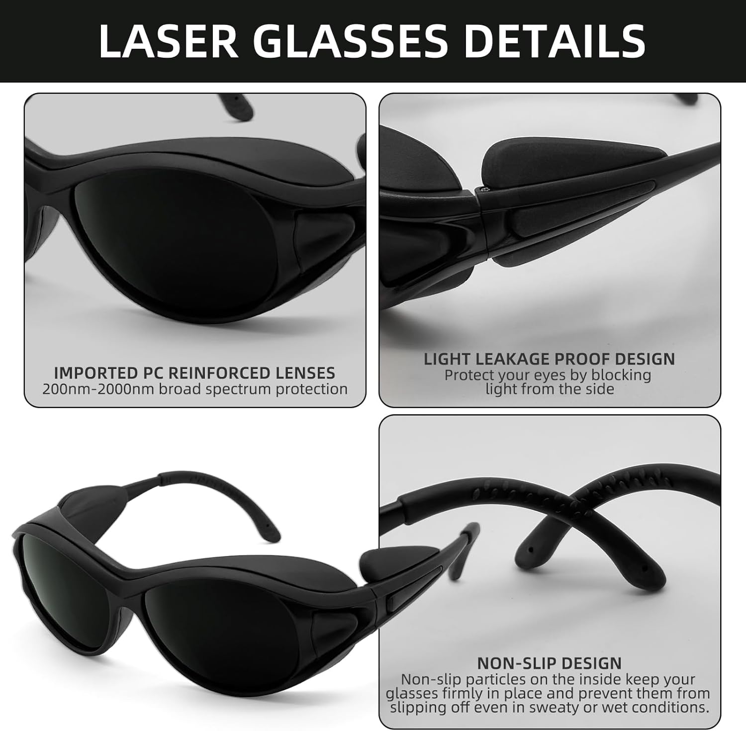Red Light Therapy Glasses - 99.9% Near-IR Blocking, Anti-Red Light for Home Use Facial Devices | Comfort Safety Glasses for SPA Equipment at Home and Tanning at Gym or Beach, ANSI Z87.1 Certified - Image 3