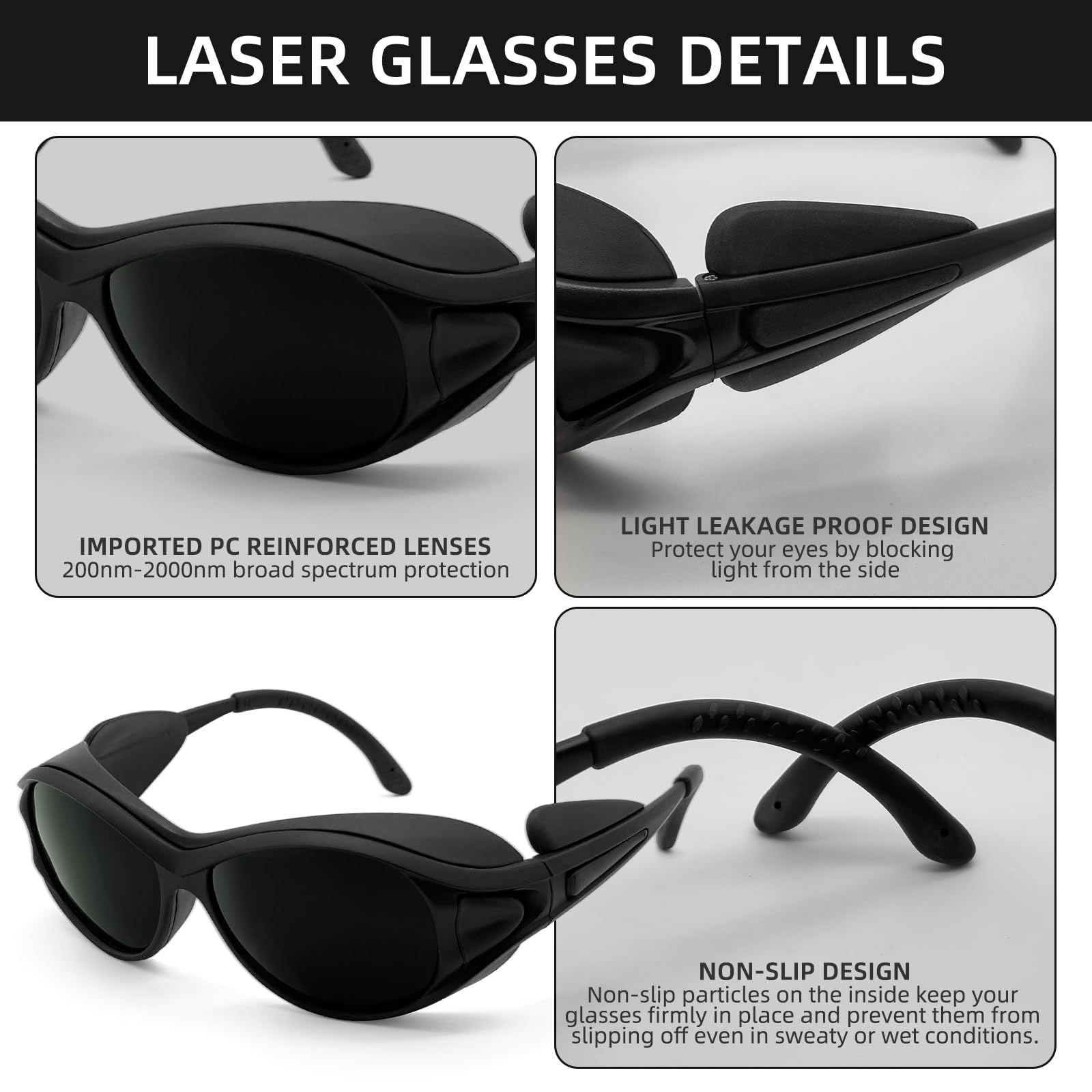 Gafas de terapia de luz roja, gafas de seguridad láser IPL 200-2000 nm, gafas de protección ocular muy oscuras para terapia de luz roja y bronceado en el gimnasio o la playa
