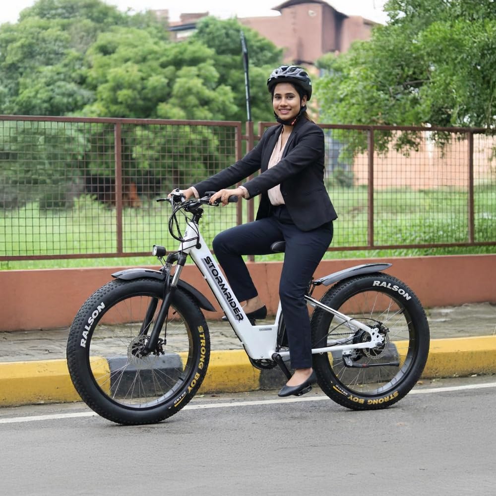 Nexzu Stormrider 26x4” Electric Fat Bike for Adults | 350W Rust & Waterproof Powertrain | Patented 36V 13Ah Swappable Battery | Headlight & Horn | Pedal Assist + Throttle Mode- Pearl White-picture-19