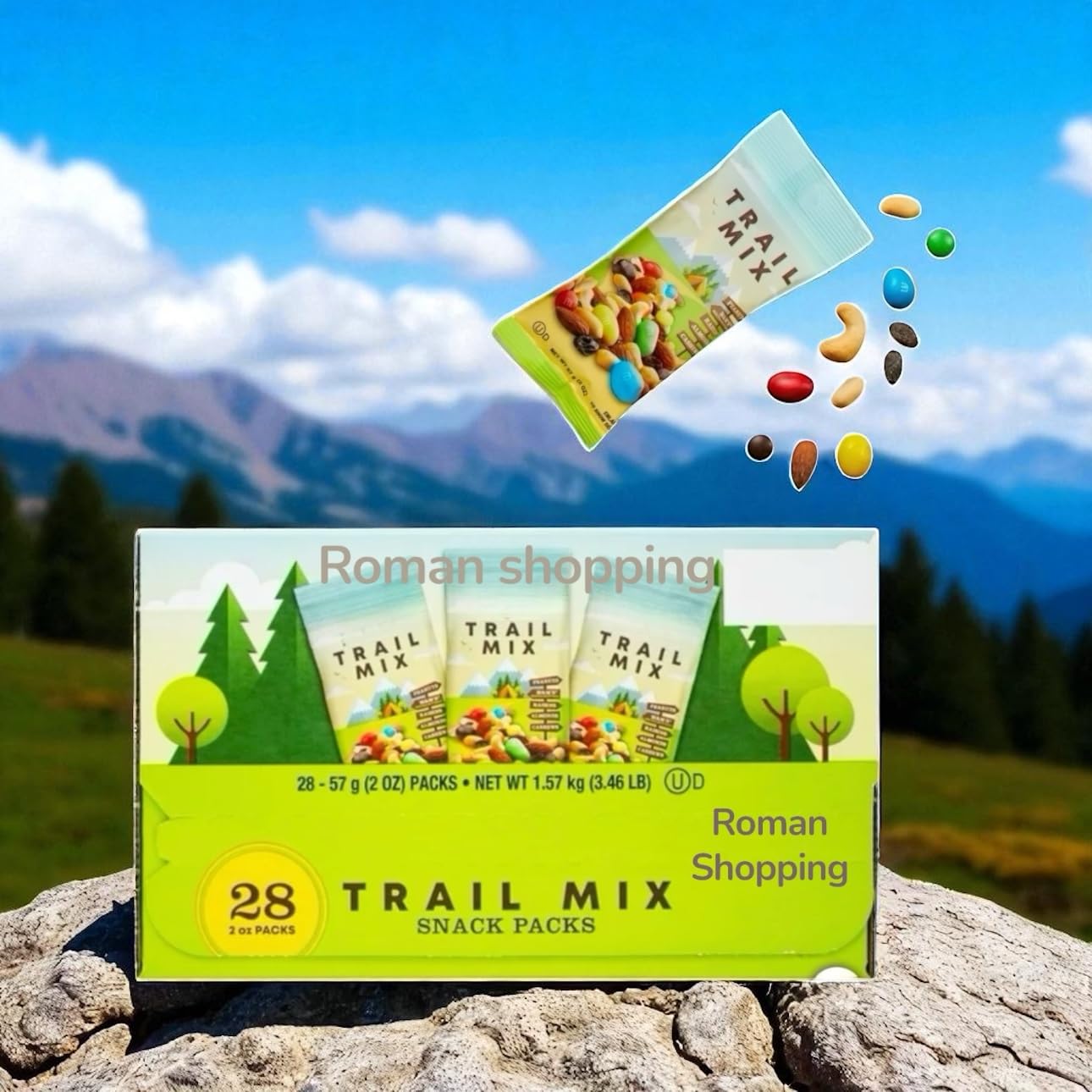 Trail Mix Snack Packs – 28 Count (2 oz Each) – Peanuts, Raisins, Chocolate Candies, Almonds & Cashews – Kosher Dairy – Portable Nut & Fruit Snack