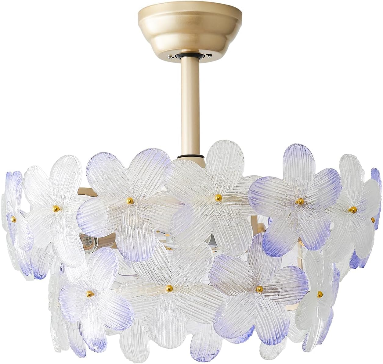 Gold Crystal Fandelier Ceiling Fans with Lights, 20" Gold Flower Chandelier Ceiling Fan with Light Remote Control, Caged Mid Century with 6 Speeds for Bedroom, Nursery, Living Room (Purple)