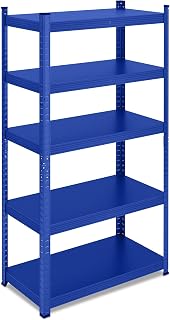 Relaxdays Estantería Metálica, Resiste 875 kg, 5 Baldas, Cargas Pesadas, Sótano, Taller, Acero, 150 x 75 x 30 cm, Azul