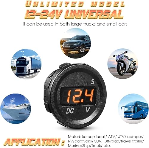 Miniatura 3 de 2 unidades de medidor de voltaje de automóvil de corriente directa de 12 V, pantalla LED, voltímetro digital de panel redondo, voltímetro compatible