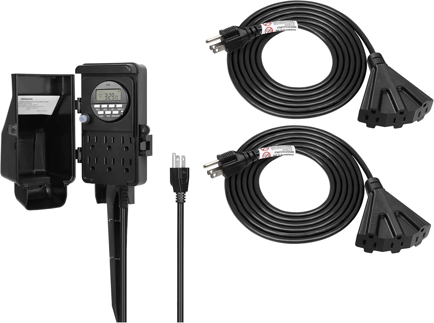 DEWENWILS Outdoor Digital Power Strip Timer, 10 FT Outdoor Tri-Tap Extension Cord Splitter, Weatherproof 16/3 SJTW Power Cable for Christmas Halloween Decoration