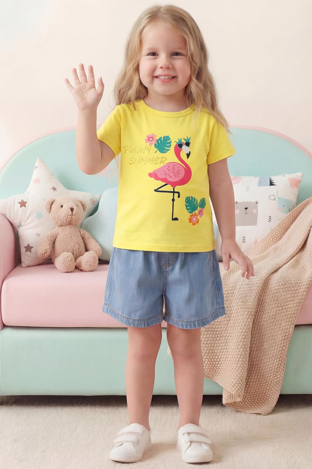 Poroka 4 Packs Toddler Girls Short Sleeve Graphic Tees Soft Cotton T-Shirts with Fun Prints Summer Tops Clothes 2T-5T - Image 2