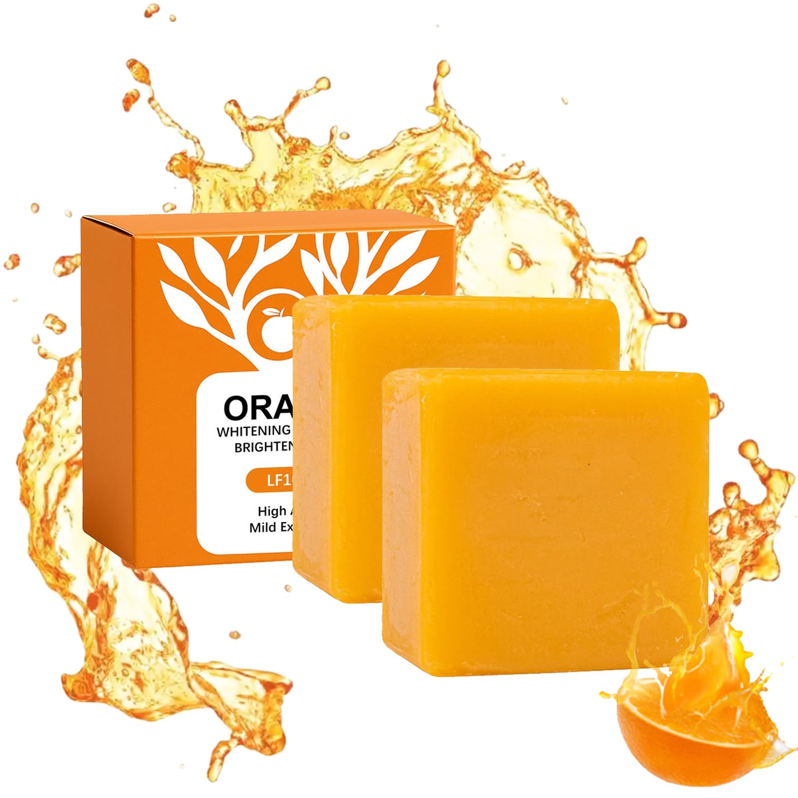Orange Enzymes Exfoliating Soap for Face & Body, Orange Exfoliating Bar, Moisturizing Face Body Scrub, Deep Cleansing Gentle Facial Soap for All Skin Types (2 Packs, 100g)