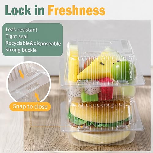 Miniatura 3 de 300 recipientes de plástico transparente para llevar de 5 x 5 pulgadas, contenedores desechables de plástico para llevar con tapas transparentes,