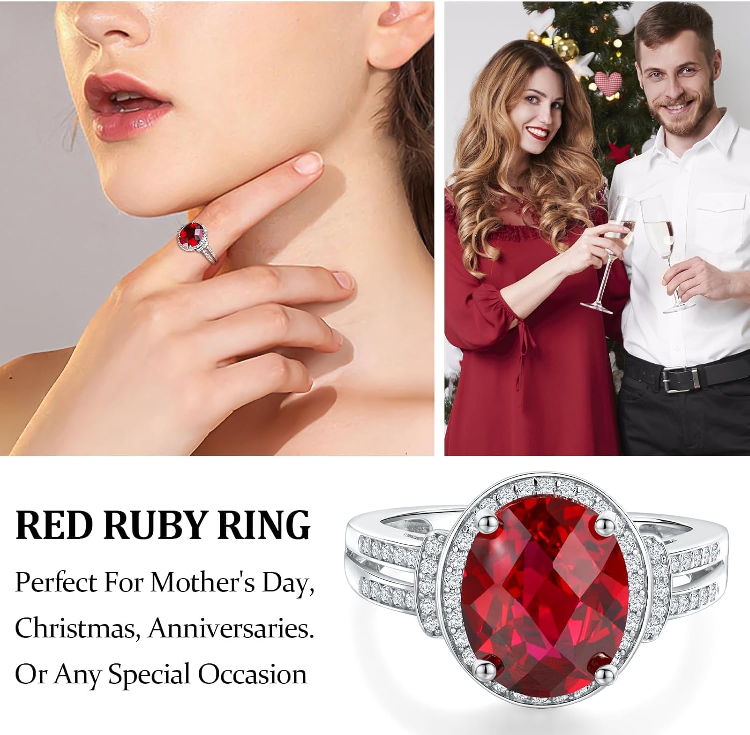 Emerald/Sapphire/Ruby/Tourmaline Rings for Women, 925 Sterling Silver Gemstone Engagement Anniversary Ring Big 6.5-8.5 Carat Birthstone Ring, Size 6 to 10 (Send Gift Box) - Image 4