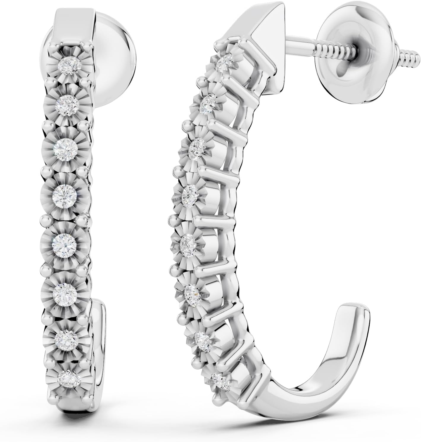 Dazzlingrock Collection 0.15 Ctw Natural Round White Diamond J Shaped Classic Hoop Earrings for Women in for Her in 925 Sterling Silver