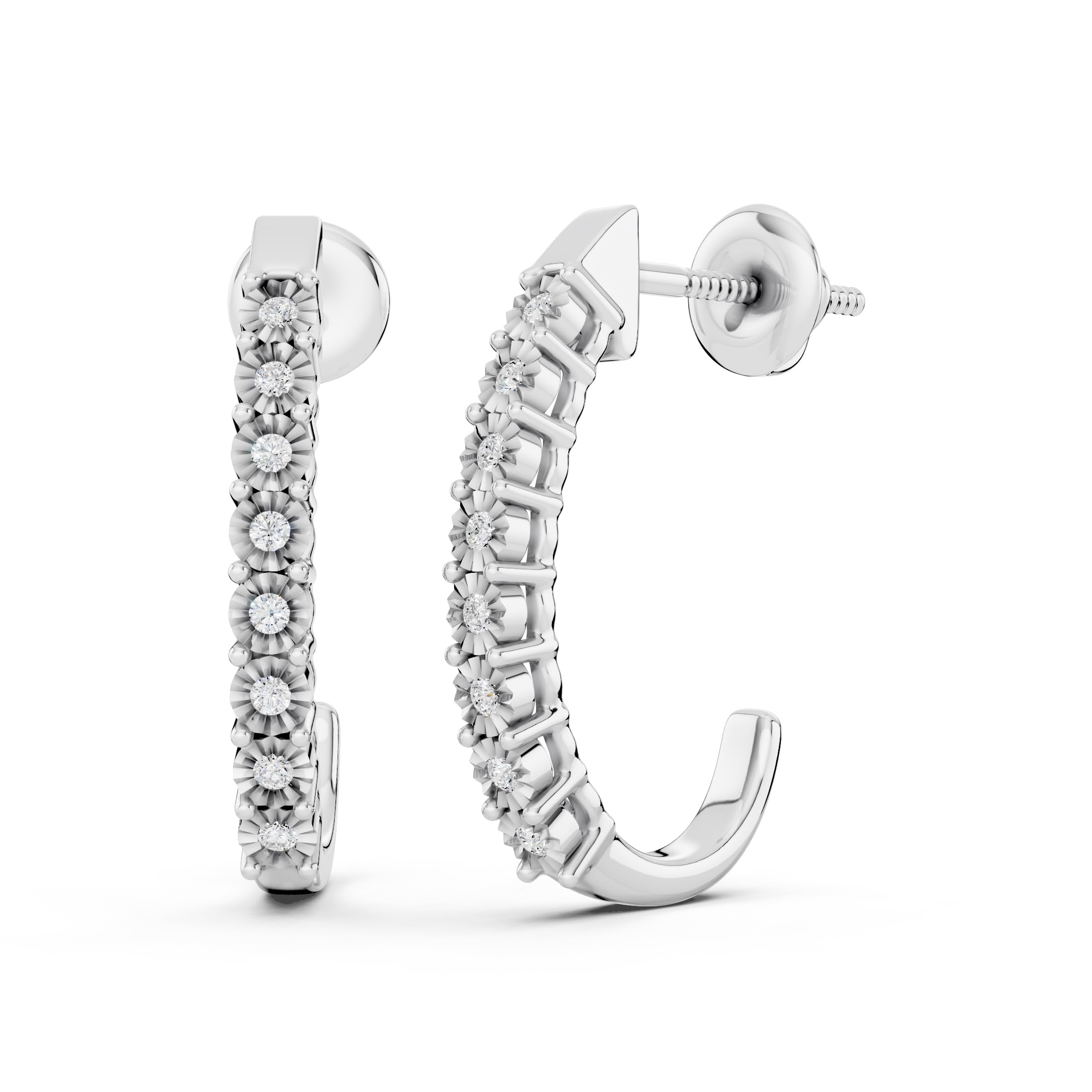Valentine's Day Gift 0.15 Ctw Natural Round White Diamond J Shaped Classic Hoop Earrings for Women in for Her in 925 Sterling Silver