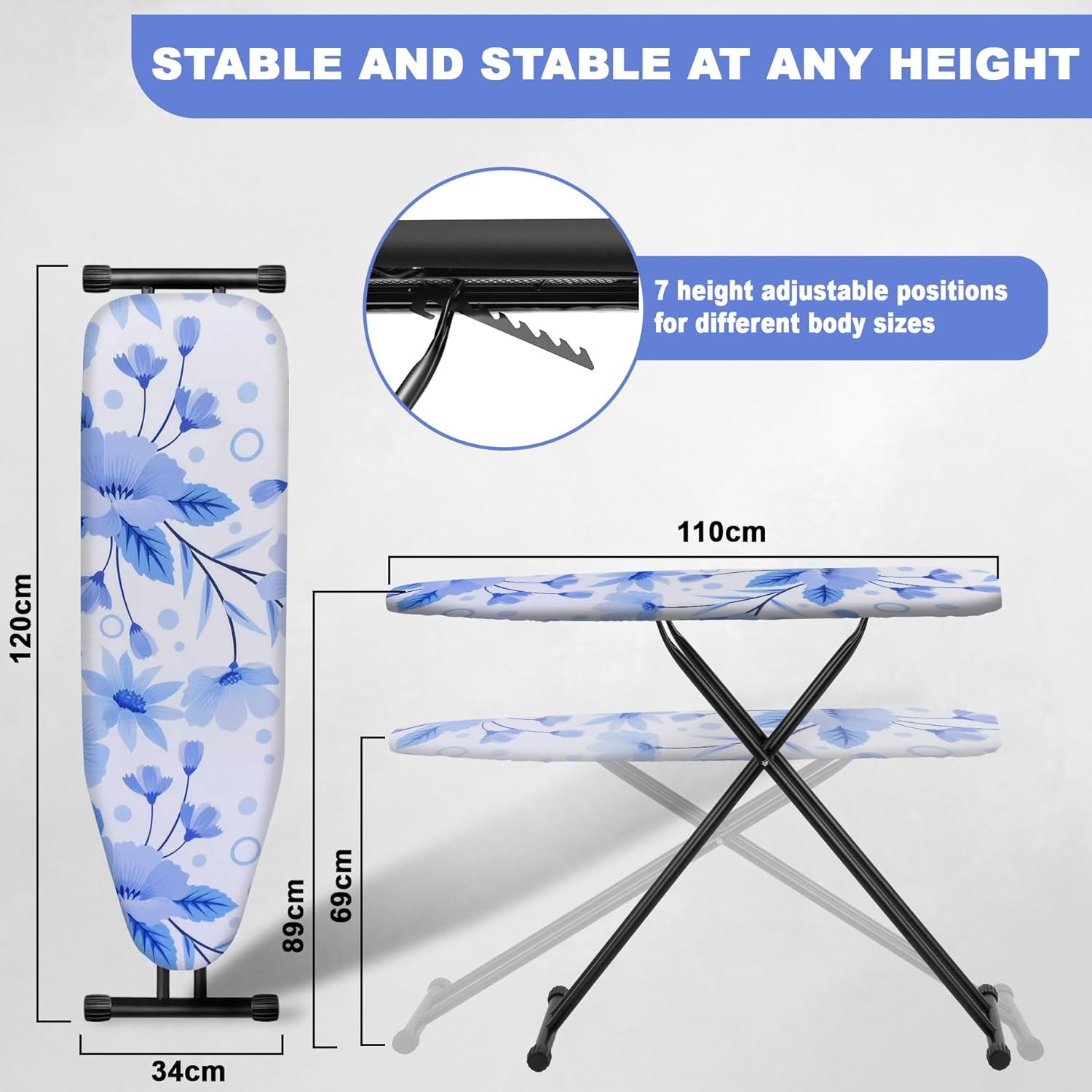 Ironing Board, Compact Ironing Board 13x43 Ironing Area with Extra Thick Heavy Duty Padded Cover, Stable Structure, Easy to Fold,Iron Mat