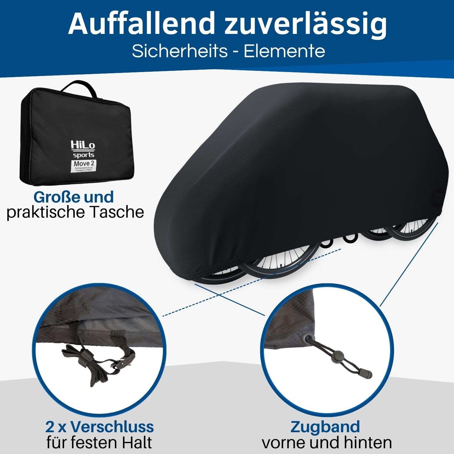 HiLo sports reißfeste Fahrradabdeckung Heckträger für 2 Fahrräder - [Mit 6m Seil] - Wasserdichter Fahrrad und E-Bike Transportschutz - Aus 600D Ripstop - Fahrradschutzhülle für Fahrradträger