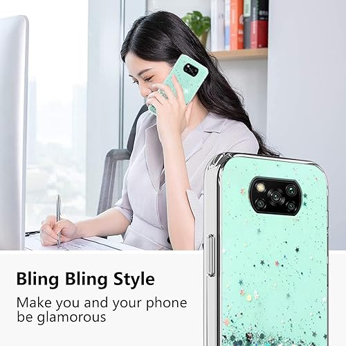 Miniatura 10 de Funda compatible con Xiaomi Poco X3 Pro con purpurina verde transparente, funda para teléfono Xiaomi Poco X3 Pro, funda de silicona transparente de