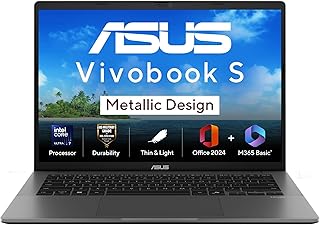 ASUS Vivobook S14, Intel Core Ultra 7 255H, Metallic Design Laptop(Intel iGPU/16GB RAM/512GB SSD/FHD+/14"/60Hz/Windows 11/M365 Basic (1Year)*/Office Home 2024/Matte Gray/1.4 Kg) S3407CA-LY083WS