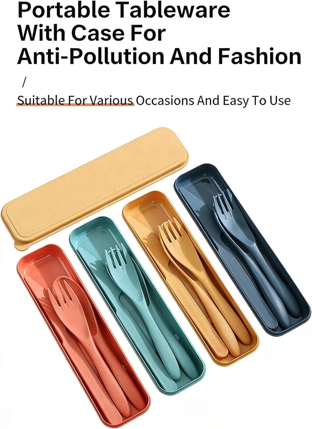 4 PCS Reusable Travel Utensils Set with Case, Wheat Straw Portable Knife Fork Spoon Cutlery for Camping Picnic Lunch Daily Outdoor Use