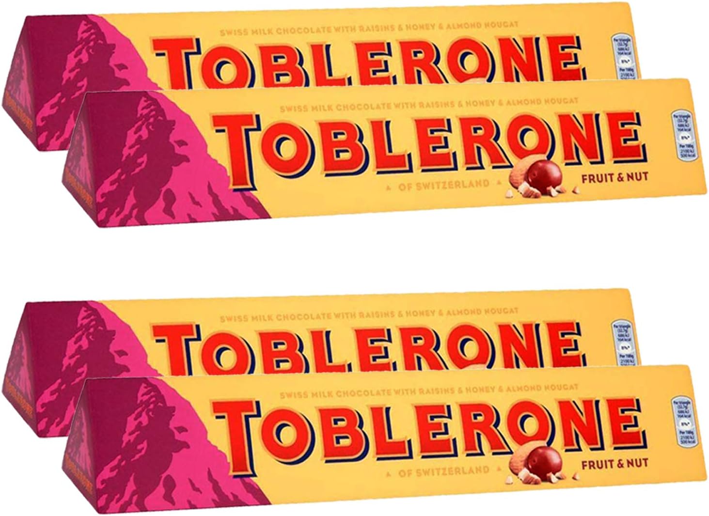 Toblerone of Switzerland Fruit & Nut with Raisins, Honey and Almond Chocolate Bar - 4 X 100 G, 400 Gm