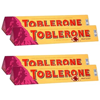 Toblerone of Switzerland Fruit & Nut with Raisins, Honey and Almond Chocolate Bar - 4 X 100 G, 400 Gm