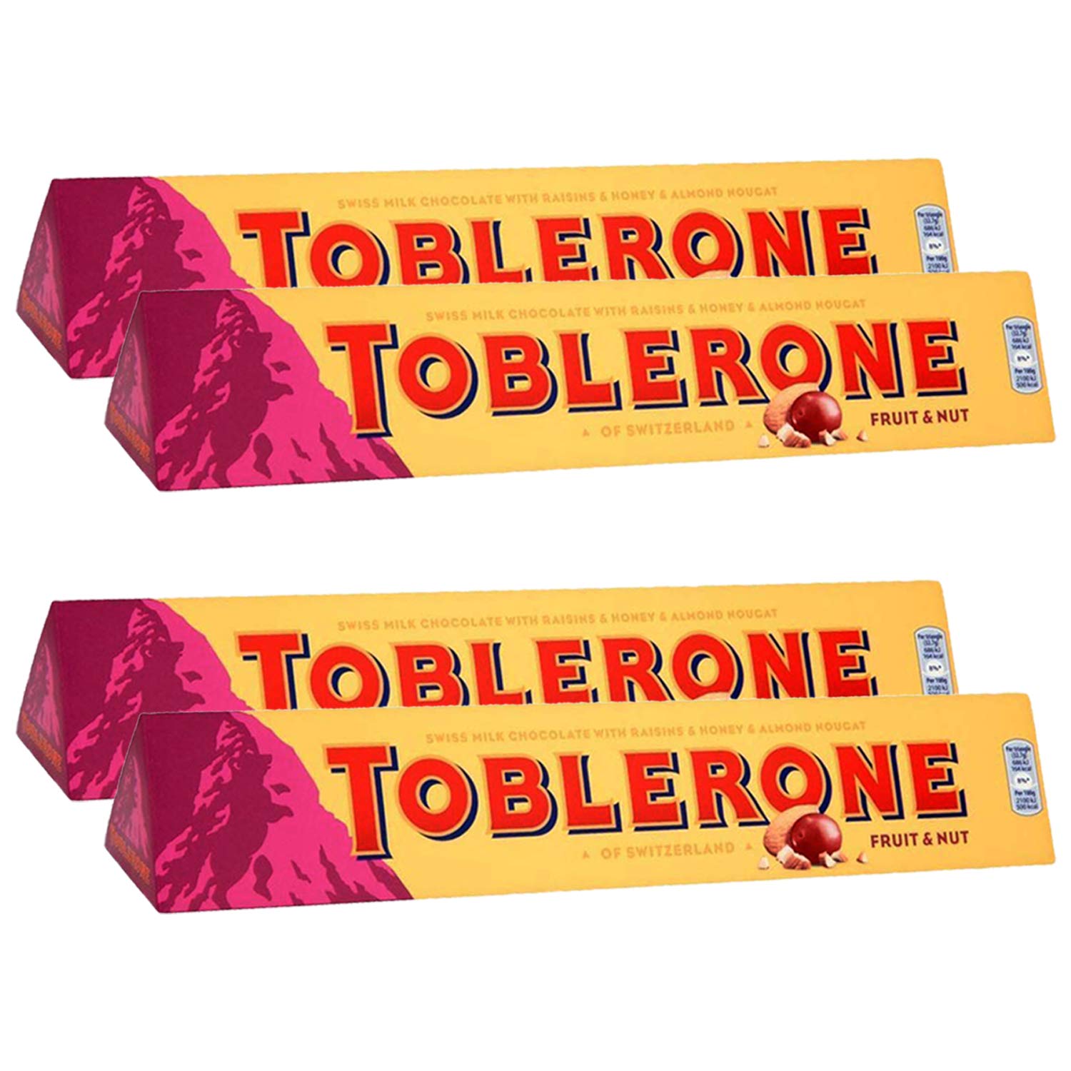 Toblerone of Switzerland Fruit & Nut with Raisins, Honey and Almond Chocolate Bar - 4 X 100 G, 400 Gm