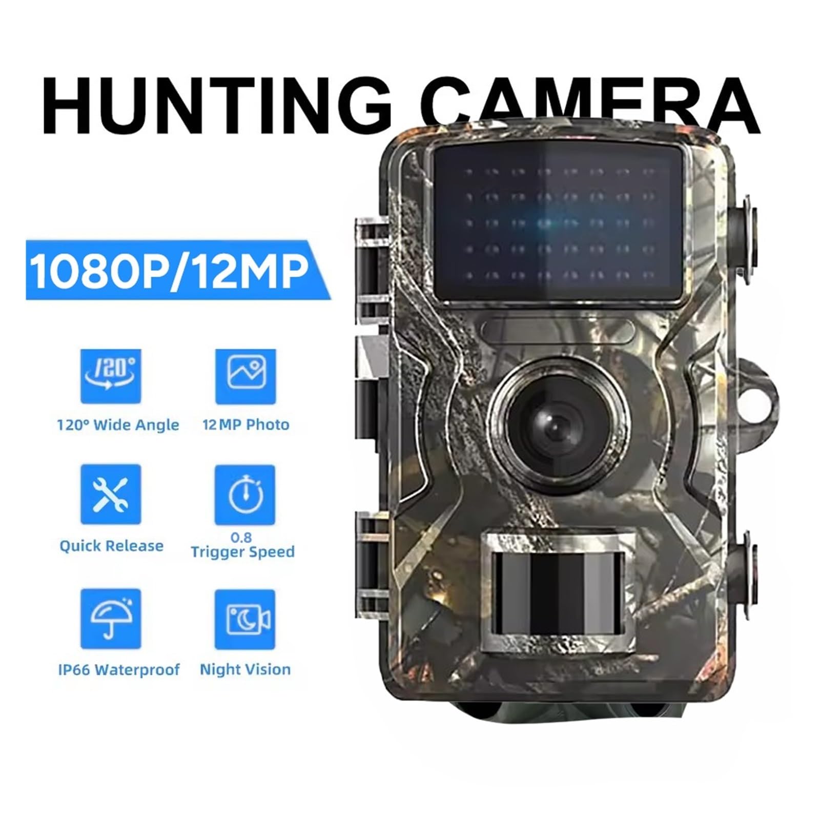 Kamera Obserwacyjna Myśliwska 1080P Wykrywacz Dzikich Zwierząt HD Wodoodporny Wyzwalacz Bezpieczeństwa Zewnętrzne Pułapki Fotograficzne Dzikiej Przyrody WyraźNe Obrazy I Filmy(With 8 GB)