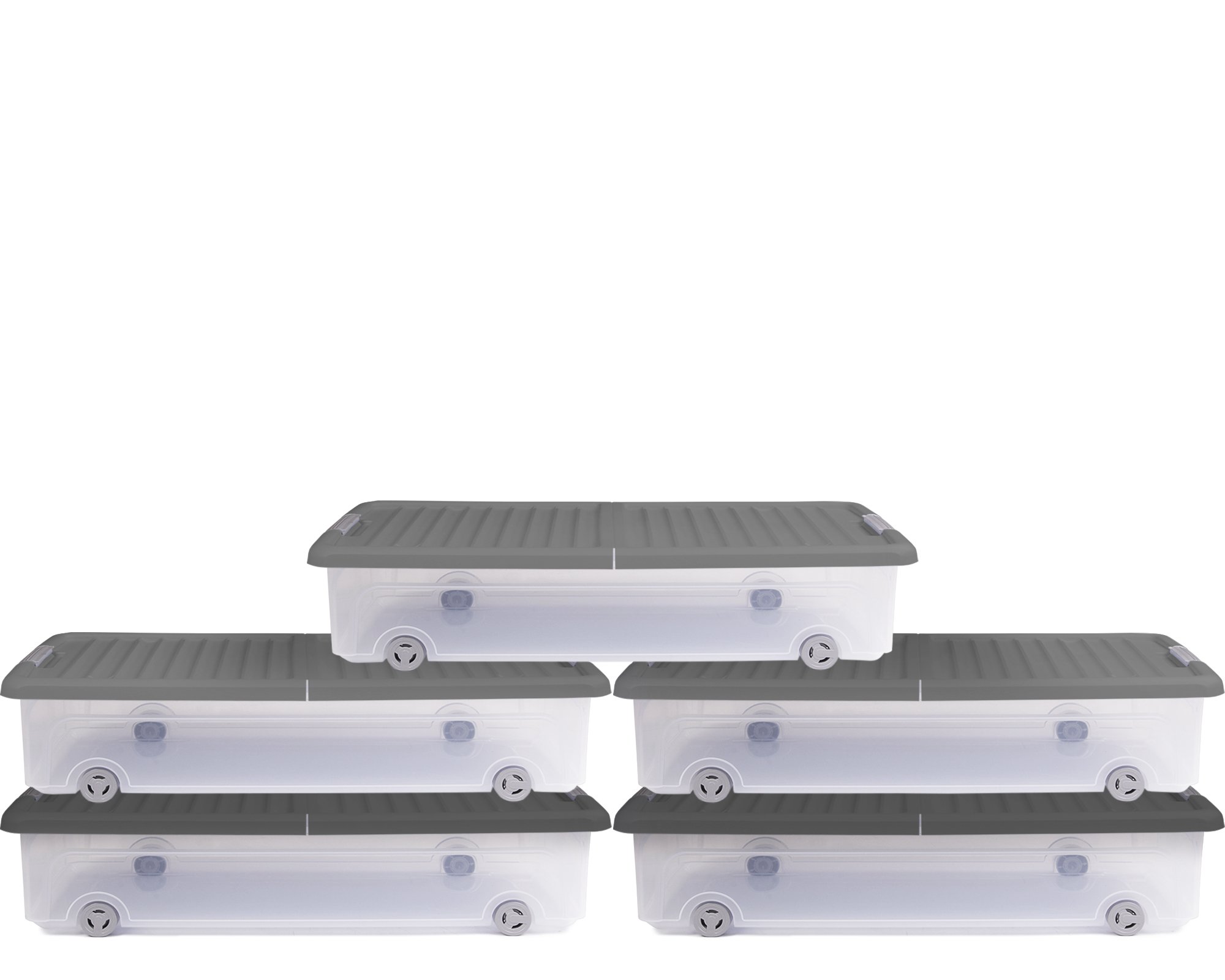 Ondis24 Unterbettbox Kleiderbox Schuhkiste Schuhbox Rollerbox Aufbewahrungsbox 35 W (5 Stück, Grau)