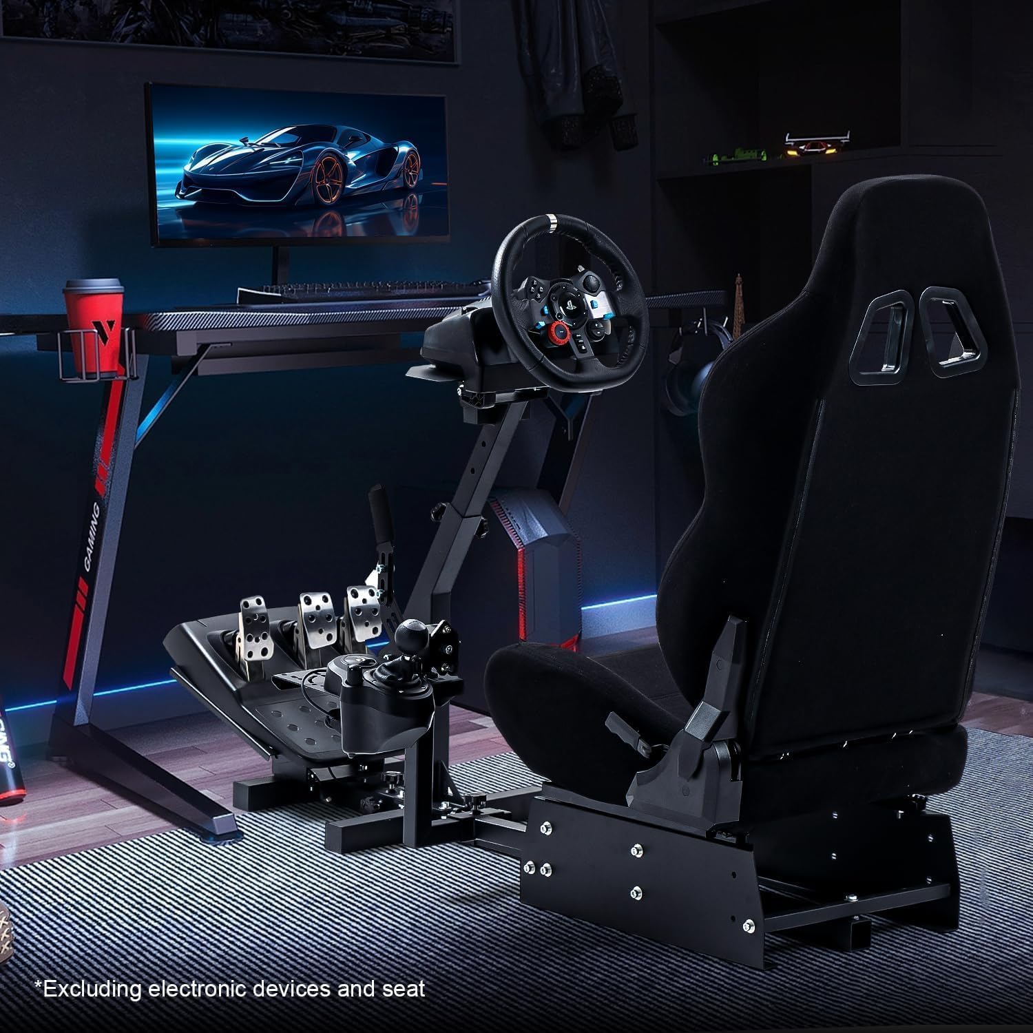 Anman Streamlined Racing Sim Simulator Cockpit fit for Logitech/Thrustmaster/Fanatec g25, g27,g923,g27,T80,T248x,T300RS,TX|Adjustable Pro Gearshift Lever Wheel Stand,Seat&Electronics Not Included