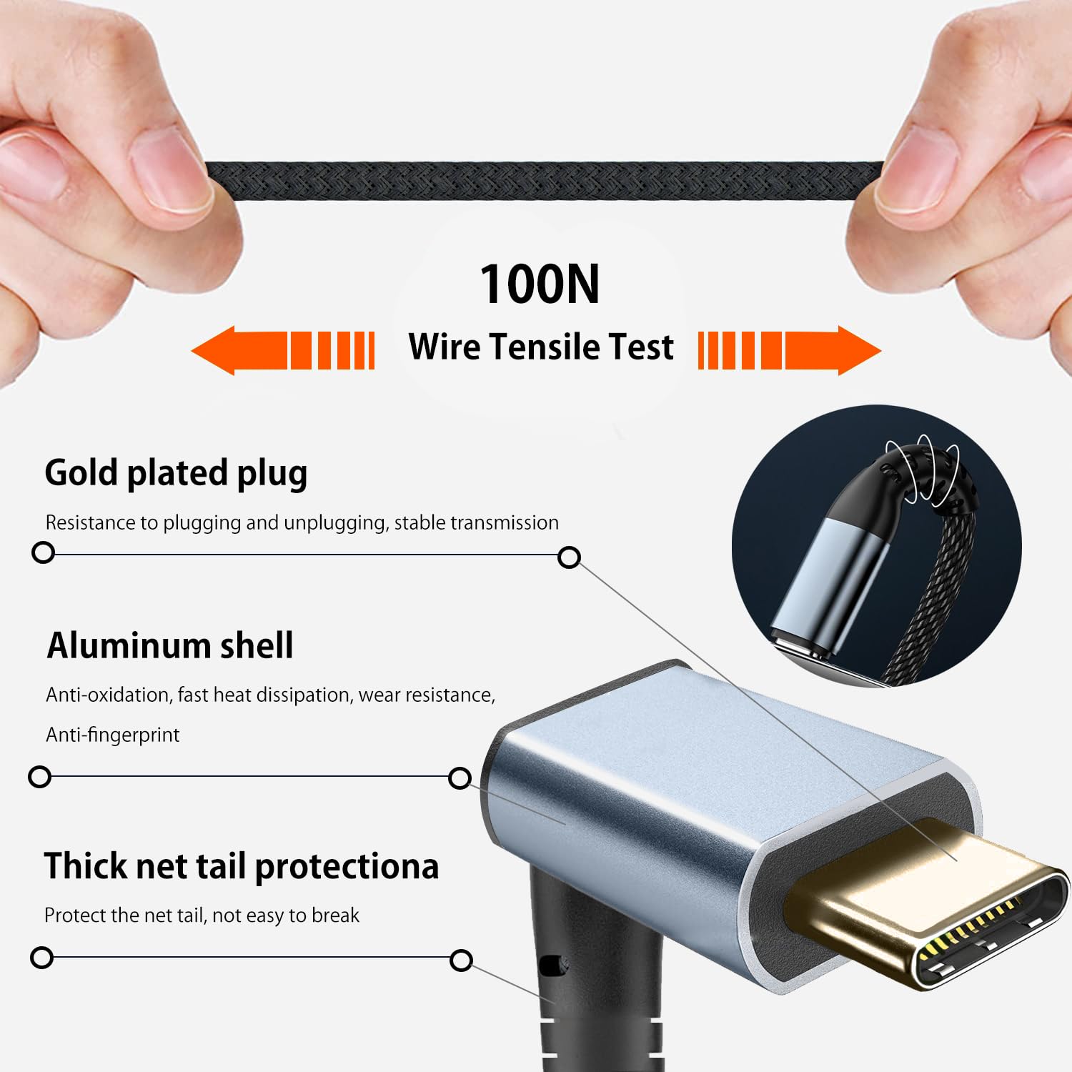 Cavo Adhiper USB C A USB C 90 Gradi, 100W PD, 10Gbps, Video 4K 60Hz, 1m Per Steam Deck, Laptop E Smartphone - 3