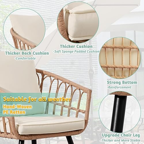 Miniatura 3 de FHFO Juego de muebles de patio juego de 3 piezas de muebles de exterior muebles de patio al aire libre mesa y sillas con cojines para jardín balcón