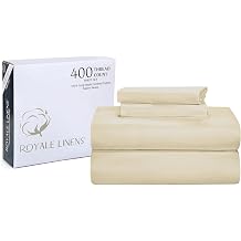ROYALE LINENS 300 Thread Count 100% Long Staple Combed Cotton Sheet Set - 4 Piece King Bed Sheets - 1 Fitted, 1 Flat & 2 Pillow Cases - Soft Cool & Crisp Sheet Set King, Beige