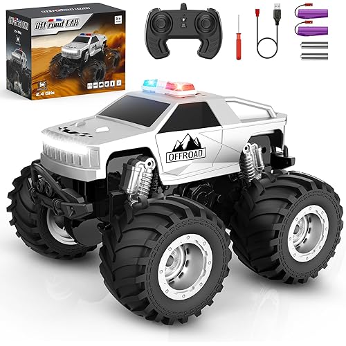 RC Car Remote Control Car for All Terrain RC Trucks Toy,1:24 Off-Road Pick-up with Flashing Light and 2 Rechargeable Batteries,Monster Truck Toys for Boys 6-8,8-12 Christmas Birthday Gift
