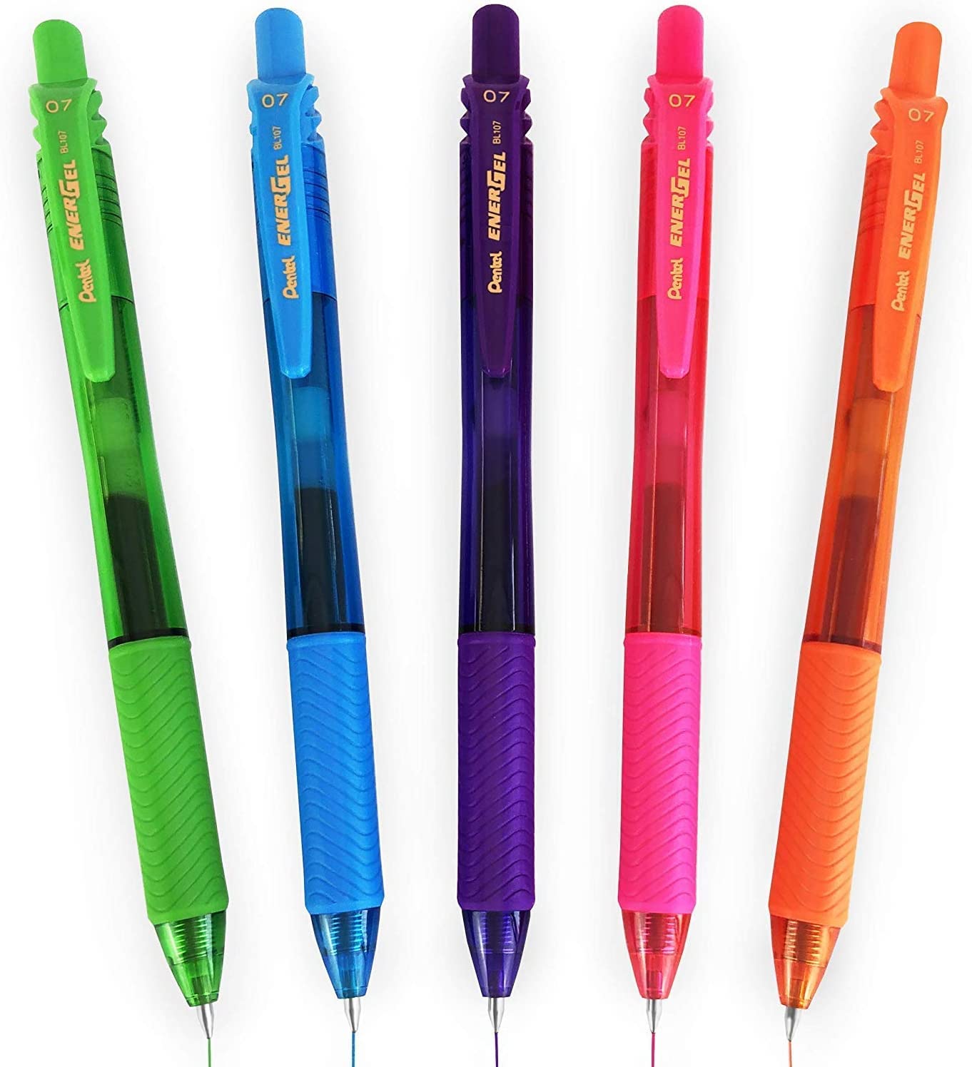 Pentel - Energel X BL107 Gel-Tintenroller, einziehbar, 0,7 mm, 5 Stück, tropisches Set