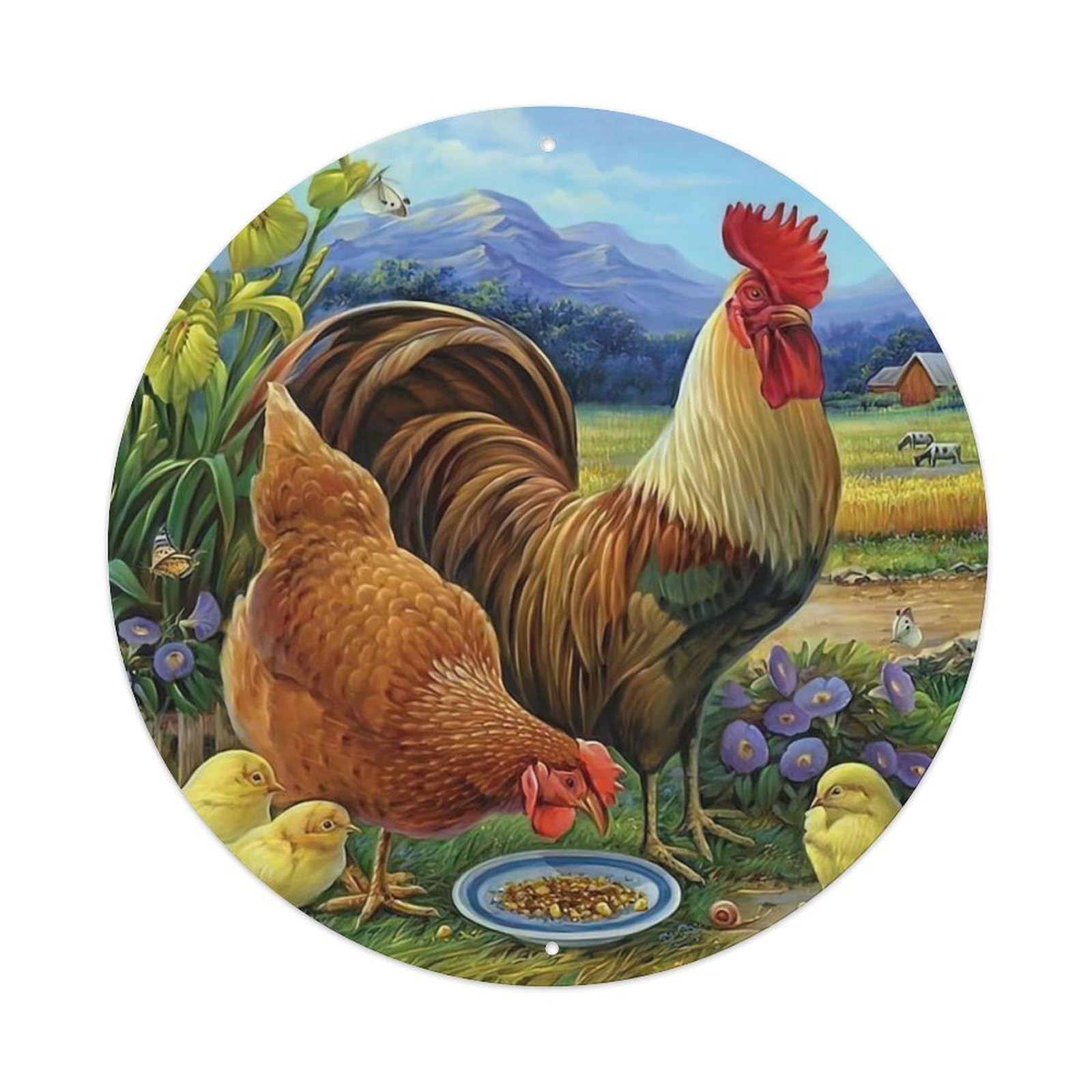 Animal Artwork Hen Eating Vintage Metal Tin Sign Plaque Wall Decor for Cafe, Club Bar, Office, Garden Metal Poster 8x8Inch