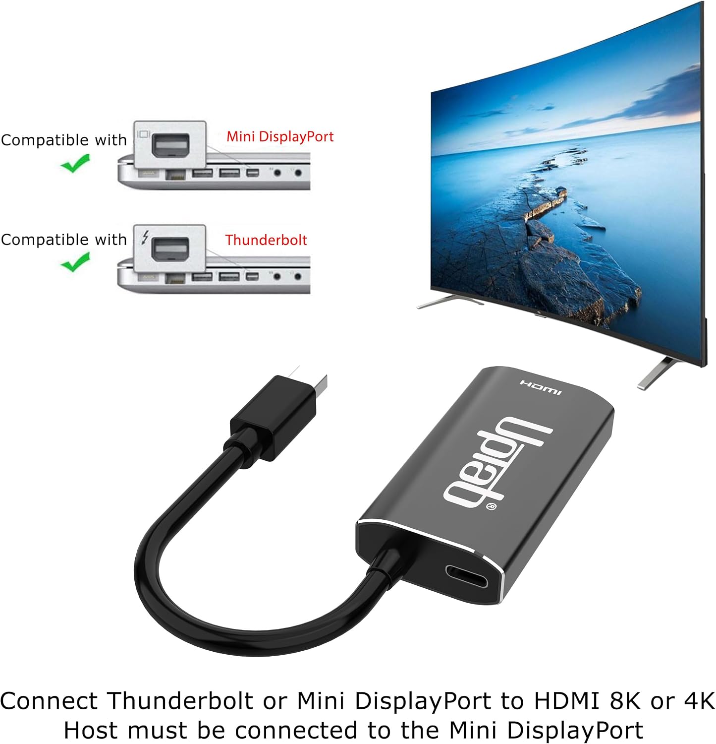 Mini DisplayPort 1.4 to HDMI 2.1 Adapter 8K with HDR (MDP to HDMI 2.1) Mini Display Port to HDMI Adapter 4k 120Hz up to 8K 60Hz with HDR Support for RTX 4090, RX 6900, Gaming PC, and More