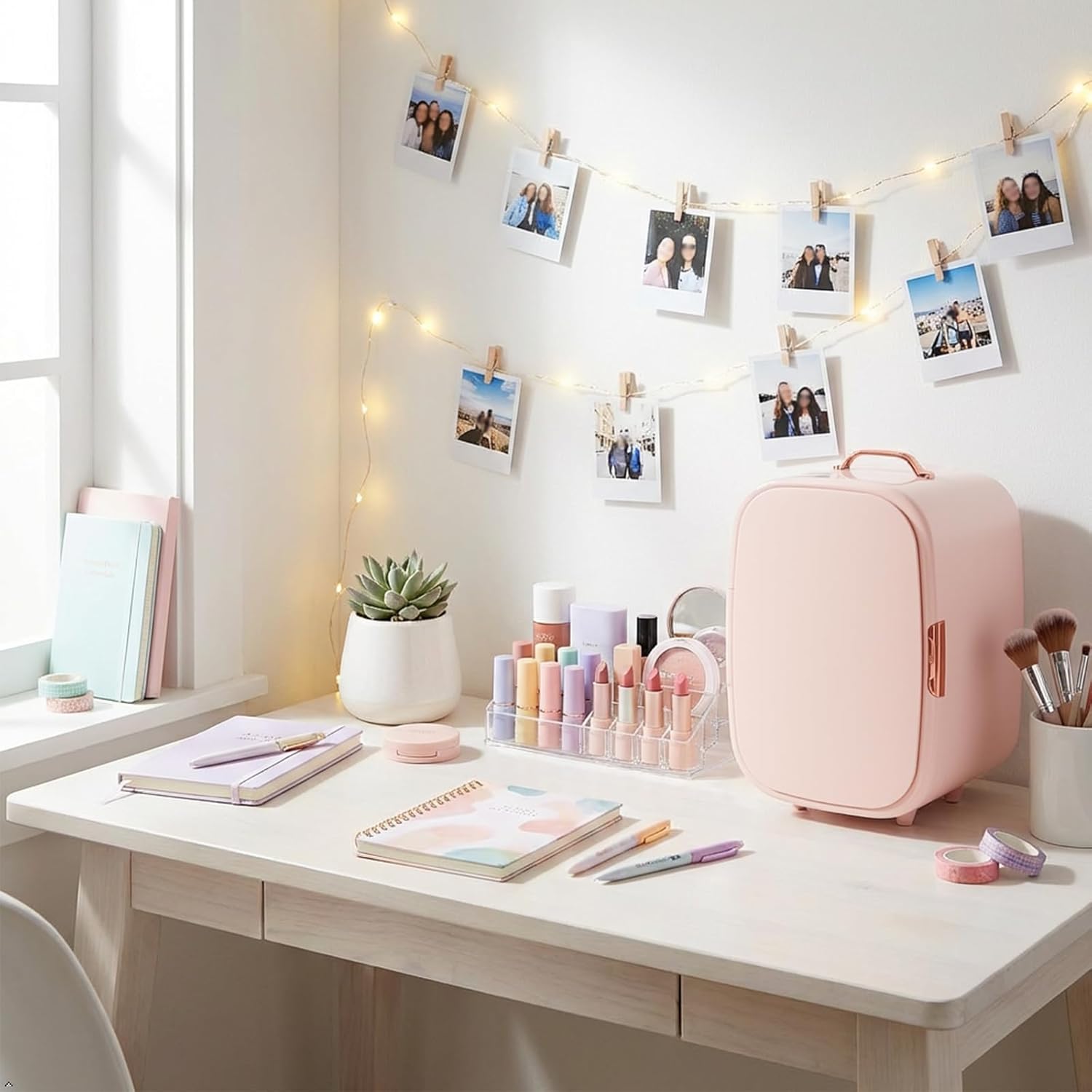 Pink Mini Fridge, 12L Skincare Fridge, Cute Mini Fridge, Portable Quiet Skin Care Refrigerator for Comestic Storage, Makeup, Lipstick, SkinCare, Bedroom, Office, Dorm, RV (Pink)