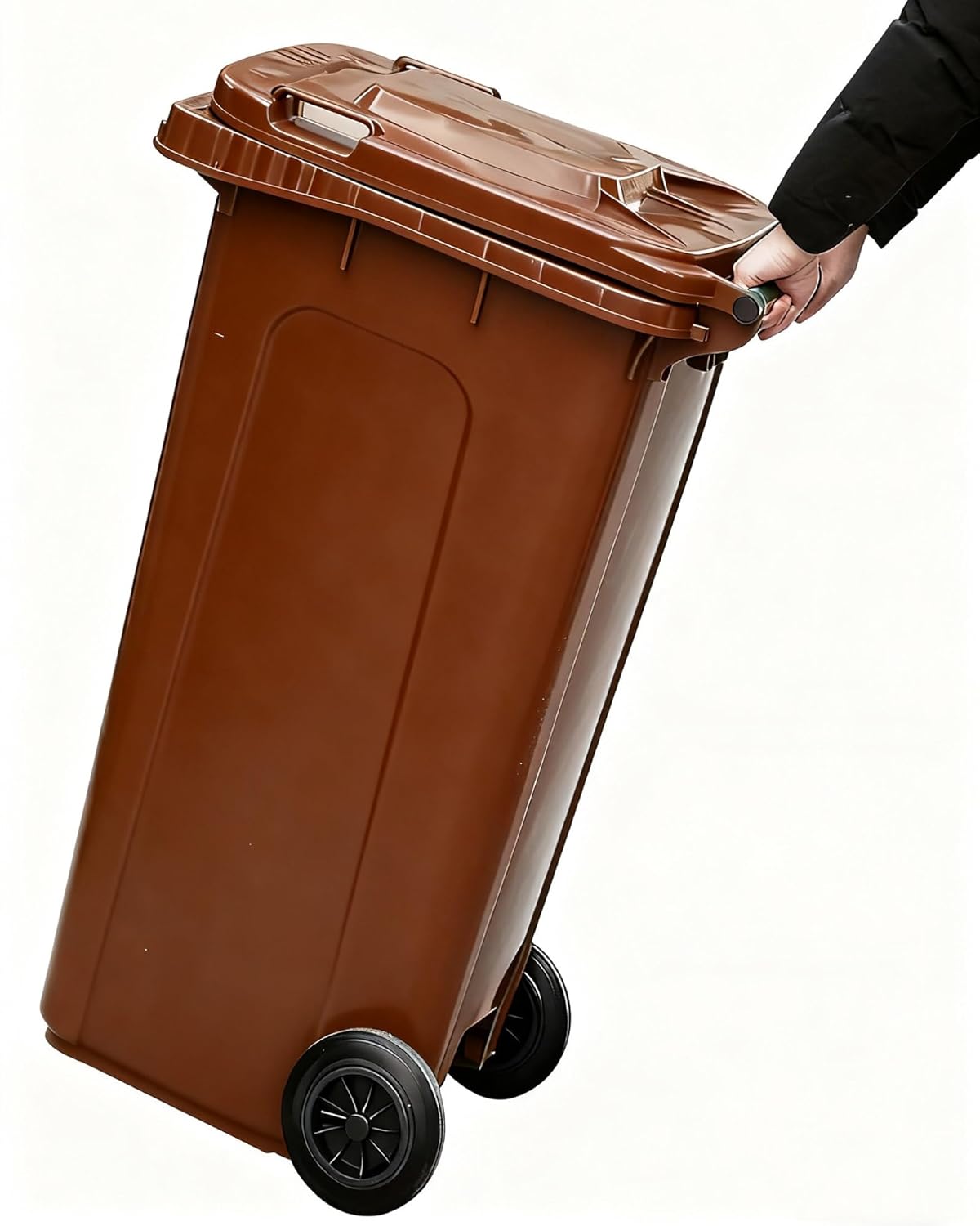 20 28 32 65 Gal Portable Outdoor Trash Can with Wheels, Large Trash Can Garbage Can Outdoor Commercial Garage Can with Lid, Side Grooves for Patio Backyard Deck Roadside(Coffee,65 Gallon)